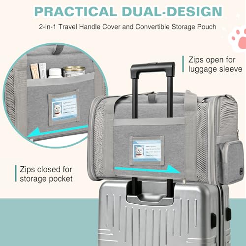 Cat Carrier Airline Approved Privacy Portable Top Load Pet Travel Bag | Soft Sided Pet Carriers for Small Cats Dogs Puppy up to 16 Lbs,Collapsible,Zipper Lock,Luggage Sleeve,2 Storage,Washable - color: Gray