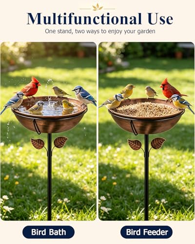 Metal Bird Bath with Solar Fountain for Outside, 3" Deep Removable Bowl Easy to Clean, Solar Powered Birdbaths with 5-Prong Stake, Outdoor Solar Bird Bath for Yard Lawn Decor, 1.4 Gallon
