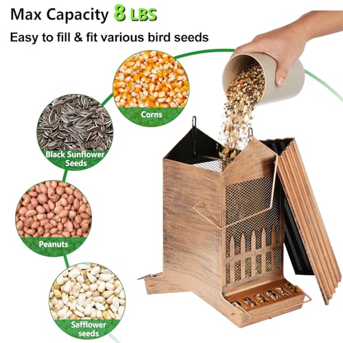 Large Bird Feeder, Extra Large 8 Lbs Capacity with 2-Side Feeding, Weatherproof Wasteproof Hanging Metal Bird Feeders for Outdoor, Easy to Clean & Refill