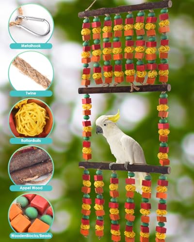 DBNESS 43" Extra Large Parrot Toys, 3-in-1 Bird Chew Toy with Swing & Perch, Natural Wood Shredding Toy for Beak Care Bird Cage Accessories for Eclectus, African Greys, Amazon, Cockatoos