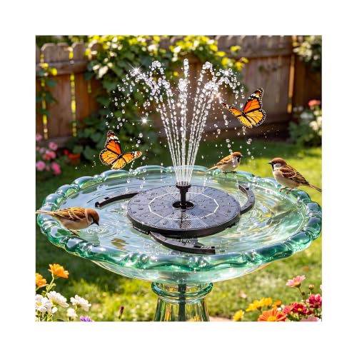 AISITIN Solar Fountain for Bird Bath, DIY Separated Design & Ground Stakes | 6 Nozzles, 3 Anti-Drift Fixing Bracket, Prevents Clogging, Attract Birds, Solar Bird Bath Fountain for Garden Fish Tank Pond