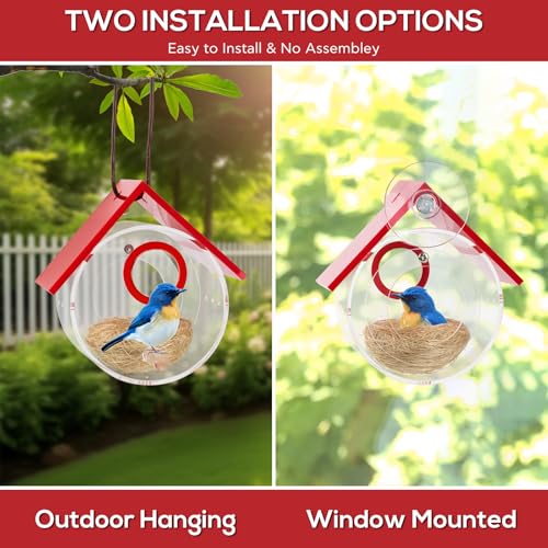 Hummingbird House, Acrylic Transparent Bird Houses Outside, Window Birdhouse for Viewing Inside with Strong Suction Cup, Great for Bluebird Finch Chickadee Nesting