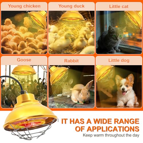 Hanging 350 Watt Heat Lamp for Chickens with Carbon Fiber Bulb for Indoor&Outdoor Used with Two-Temperature Adjustable for Chicks, Duck, Pet House, Poultry Professional Waterproof Heater (350 Watt) - size: 350 Watt