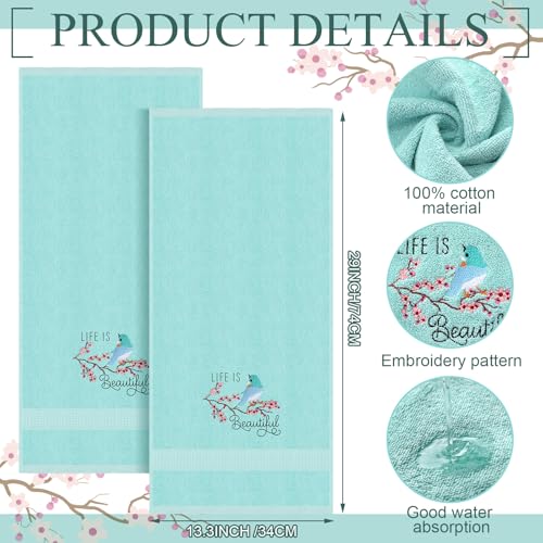 SmoothNovelty 2 Pcs Bird Hand Towels for Bathroom Decor 14x29 Inch | Embroidered Bathroom Hand Towels, 100% Cotton, Soft Absorbent, Bird Bathroom Kitchen Decor, Spring Summer - style: Bird