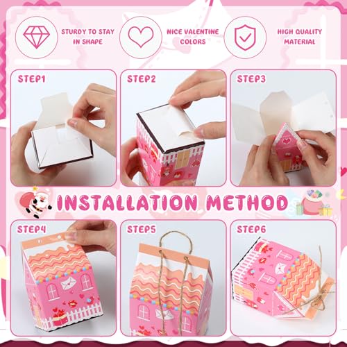 Zhanmai 48 Pcs Valentine's Day Treat Boxes Candy Mini Red Pink Heart House Favor Box Valentine's Day Party Paperboard Gift Boxes for Holiday Party Treat Cookie Goodie Snack Gift Packaging - style: Valentine Day