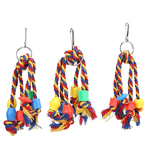 Zerodis 3Pcs Bird Chewing Toys Parakeet Chewing Colorful Cotton Rope Toys Parrots Toys Beads Bite String for Small Medium Parrots