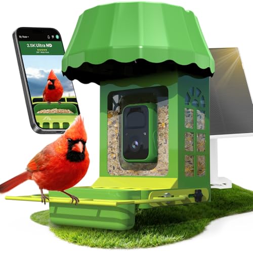Avinory Smart Metal Bird Feeder with Camera 2.5K HD, Solar Powered AI Bird Identifier 10000+ Species, Wireless,Live Stream&Color Night Vision,Squirrel Proof for Outdoor Birds Watching Gift, 32GB Card