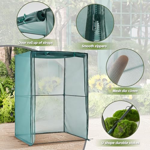 4x4FT Plant Netting Cover – 6FT Tall Garden Bird & Animal Cage for Vegetables & Fruits, Durable Mesh with Steel Frame and 4 Stakes