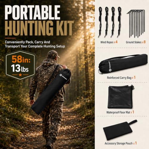 Hunting Blind See Through, Pop Up Ground Deer Blind, Large Door | 270/288/360 Degree See Thru, 1/2/3/4 Person Hunting Camouflage Tent, With/Without floor, Swing/Diamond/Horizontal Door Design - size: 2-3 Person, style: 270°&360°/Diamond Door/With Floor