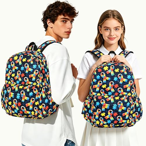 Autism Kids Backpack School Backpack Teens Bookbag for Girls Boys Hiking Camping Travel Sports - color: Autism