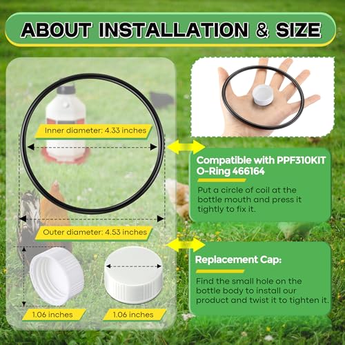 Poultry Fountain Renewal Waterer Part, 10 Replacement Cap,4 O Ring,White | Compatible with Miller PPF3/PPF5/PPF7, Compatible with Farm-Tuff 3/5/7 Gallon Poultry Founts - color: White