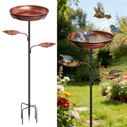 35'' Metal Bird Bath for Outside, 12 x 2-Inch Birdbath Bowl, Bird Feeder | 0.95-Gallon Vintage Brown Freestanding Birdbath with Removable Bowl, 6.5-Inch 5-Pronged Base for Gardens, Patios and Yards