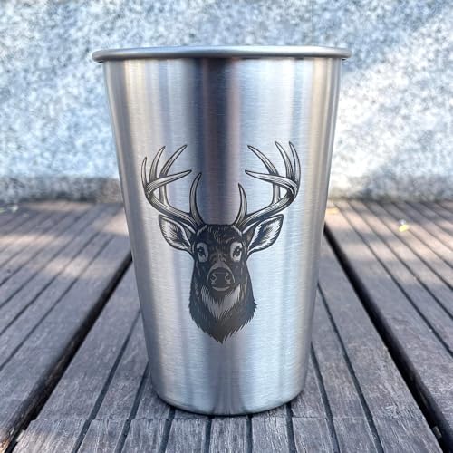 4 Pack 16oz Conical Stainless Steel Cups - Laser Engraved Animals, Stackable Durable Metal Cold Drink Cups for Parties & Outdoor Events (Bull/Horse/Deer/Ram) - color: Wild Animal 2
