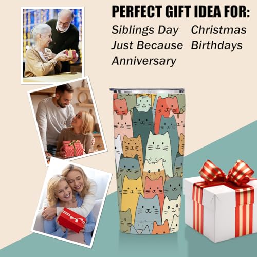 Cute Cat 20 oz Tumbler, Funny Cats Stainless Steel Insulated Water Bottle | Cats Themed Insulated Travel Coffee Mugs, Cat Lover Gifts for Women Girls Mom Christmas Birthday Present - color: Multi 1354