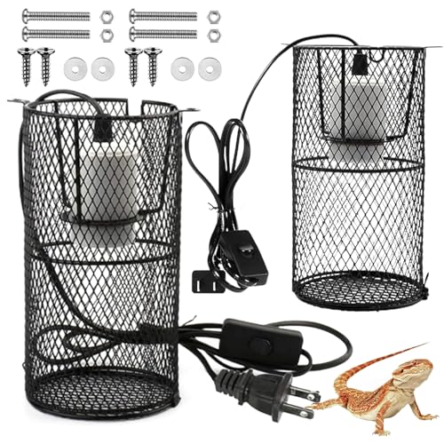 kathson 2 Pcs Reptile Heat Lamp Guard,Reptile Anti-Scald Mesh Cage Guard Lampshade,150W Ceramic Heat Emitter Heat Lamp Shade Fixture for Snake Lizard Turtle Frog,Without Bulb - size: 2 PCS | Reptile Heat Lamp Guard