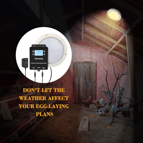 Automatic LED Daylight Extender, Zuomeng Chicken Coop Light with Intelligent Programmable Timer, IP65 Waterproof, 14–16H Light Boost for Hens, Enhances Egg Production