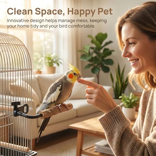 Natural Wood Parrot Perch, Adjustable Clip-On Bird Stand, Flexible Gooseneck Sticks for Conures Cockatiels Lovebirds, Pet Cage Accessories