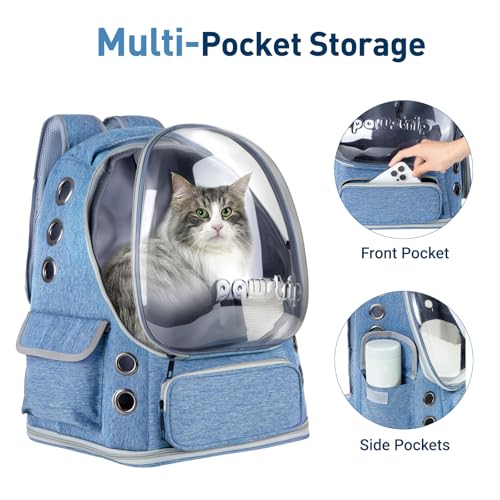 Cat Backpack Carrier with Large Space Bubble Window, Airline Approved Breathable Pet Carrier for Small Dogs Cats up to 15lbs, Foldable for Travel Hiking & Outdoor Use - color: Blue