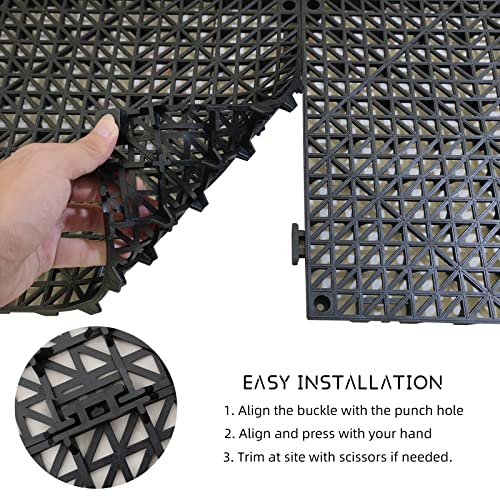 12 Pack Modular Interlocking Cushion 11.6" x 11.6" Rubber Mat Floor Tile Mats Drain Pool Patio Balcony Yard Pet Area Washer Pad(Black) - size: black