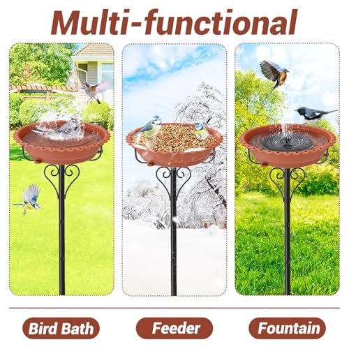 Bird Bath for Outside,12" Plastic Removable Bowl,Brown | Heavy Duty Metal 5 Prongs Base,Easy CLean,Weather-Resistant,Rust-Proof,40" Freestanding Birdbath for Garden Patio Yard Lawn - color: Brown-Freestanding