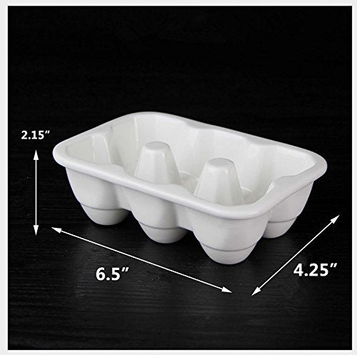 Leoyoubei 6 Cups Egg Holder for Fridge,Egg Tray Holder,Pretty Ceramic Egg Plate,Kitchen Restaurant Fridge Storage and Cookable Egg Porcelain Decorative Crate White-Heat Resistant