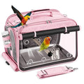 Sanmoncare Airline Approved Bird Carrier, Indestructible Stainless Steel Mesh Parrot Travel Cage, Cockatiels Travel Carrier Lightweight and Portable with Water Bottle and Bowl - color: Heavy Duty Pink