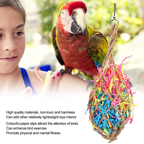 Parrots Shredded Paper Mesh Bag, Colourful Paper Mesh Bag for Parrots, Non Toxic Hanging Chewing Toy with Hook for Bird Cage, Bird Toys Bird Cage Accessories