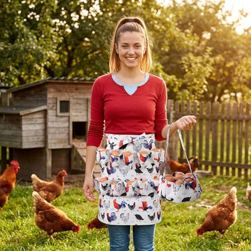 Egg Collecting Apron, 14 Pockets Egg Collecting Holding Apron | Chicken Eggs Gathering Basket with 7 Pouches for Chicken Duck Goose Eggs