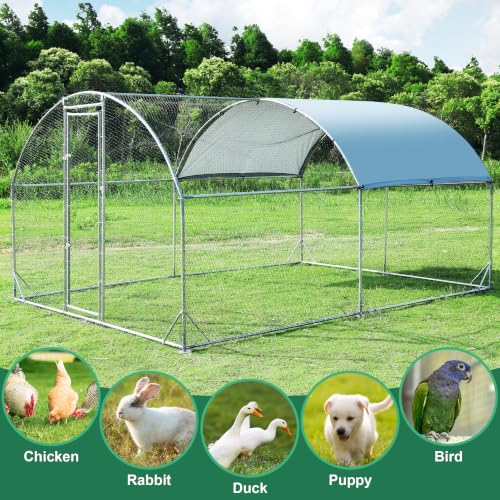 Large Metal Chicken Coop Round Top Upgrade Tri-Supporting Wire Mesh Chicken Run,Chicken Pen with Water-Resident and Anti-UV Cover,Duck Rabbit House Outdoor (13'L x 9'W x 6.5'H) - size: 156.0"L x 108.0"W x 78.0"H