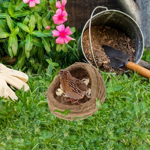 Kisangel 2Pcs Woven Bird Nest, Chicken Straw Breeding Nest, Small Laying Birdcage for Pigeon Parrot Bed Flat Base Indoor Outdoor