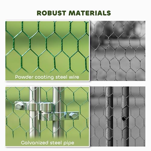 PawHut Large Metal Chicken Coop, Walk in Chicken Run with Waterproof & Anti-UV Cover, Feeding Door, Hanging Feeder, Perch, Outdoor Duck Cage Rabbit Hutch Pen, for 18-24 Poultries, 9.8' x 19.7' x 6.4' | Walk in Chicken Run, Waterproof & Anti-UV Cover, Hang