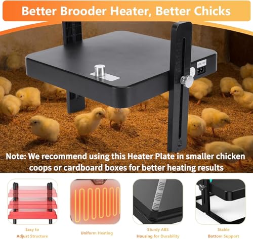 Chick Brooder Heater Plate, 10"x10" Brooder Plate for Chicks with Adjustable Temperature and Height, Brooder Heating Plate for Up to 15 Chicks
