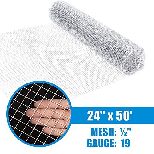 Fencer Wire 19 Gauge Hardware Cloth Metal Wire Mesh 1/2" x 1/2", Galvanized Welded Cage Wire Poultry Netting Square Chicken Snake Fencing Gopher Fence Racoons Rabbit Pen Gutter - size: 2 ft. x 50 ft.