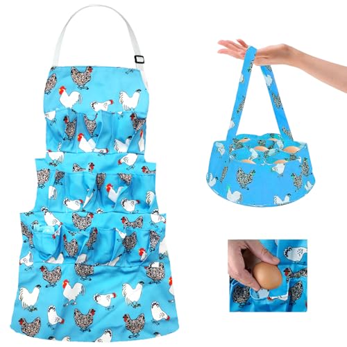 2 Pcs Egg Collecting Apron Chicken Gathering Basket with 7 Pouches Fresh Egg Holding Apron with 11 Pockets - color: Blue Type 02