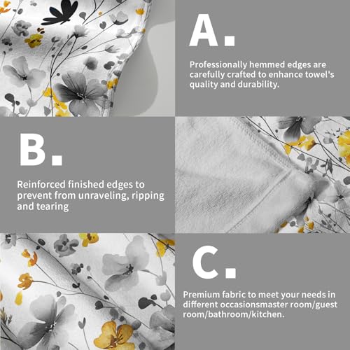 Spring Floral Hand Towels 14x28 Inch Set of 2 Watercolor Grey Yellow Wildflowers Absorbent Soft Dish Washing Cloth Tea Towels for Home Kitchen Bathroom Gym Hotel Spa Decor - color: Yellow Grey Flowers