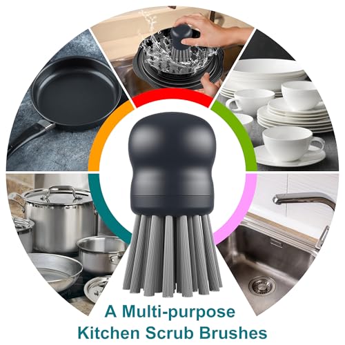 Mini Dish Brush for Cleaning Chicken Shredder, Long Bristles, 1Pack, Gray | Palm Brush Dish Scrubber with Ergonomic Grip, Long-lasting Nylon Bristles, Kitchen Brush for Washing Dishes, Pans, Pots, Sink - color: Gray