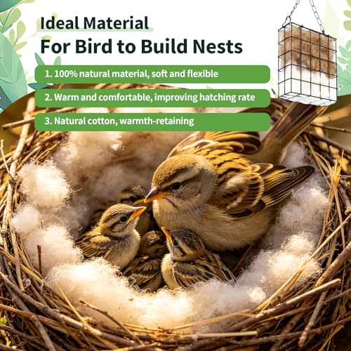 2Pcs Hummingbird Nesting Material Cage Holder with Natural Mixing Cotton Material, Refillable for Bird Lover Hummingbird House