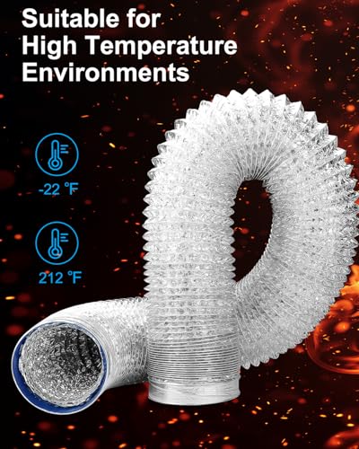 GDSTIME 4 Inch Dryer Vent Hose 10 FT, Flexible Aluminum Ducting w/ 2 Clamps | Heavy Duty, Muti Layer Protection, Tool-Free, for Tight Space, Heating Cooling Ventilation Exhaust - Silver (4 Inch 10 Feet) - style: 4″ x 10 FT Hose