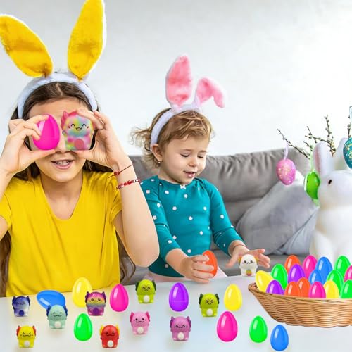 24 Pack Prefilled Easter Eggs With Toys Slow Rising Squishy Axolotl, Kids Easter Basket Stuffers for Boys Girls, Non Candy Easter Gifts for Kids Egg Hunt Supplies Party Favors