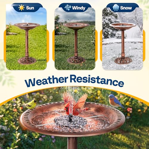VIVOHOME Bird Bath with Solar Fountain for Outside, Pedestal, Bronze | Solar-Powered Pump, Weather-Resistant Polyresin, 20-Inch Bowl, for Outdoor/Garden, Bird-Friendly, Easy to Clean - color: Bronze