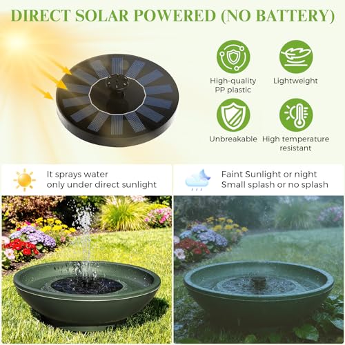 Solar Bird Bath with Fountain,12.4" Dark Green Birdbath for Outdoors,Tool-Free 10s Assembly,6 Spray Nozzles,Lightweight Plastic Water Feature for Garden Decor,Patio Gitf,Hummingbirds