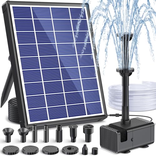 Solar Fountain Pump for Bird Bath, 6.5W Solar Water Fountain Pump with Upgraded Dry-Run Protection & Double-Layer Nozzles 5Ft Tubing for Pond, Bird Bath, Backyard Water Feature P1065 - size: 6.5W