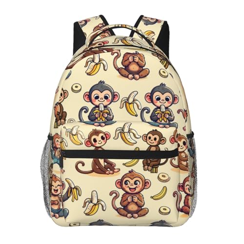 Cute Monkey and Banana Casual Backpack, Lightweight Laptop Bag Daypack, Cartoon Jungle Backpacks for Women Men Teens Students, Fun Polyester Bookbag Gifts for School Work Travel Hiking - color: Monkey