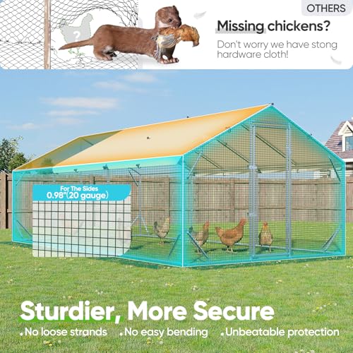 Quictent Large Metal Chicken Coop Run Upgraded Reinforced Hardware Cloth | Premium Galvanized Metal Tube, Walk-in Poultry Cage for Outdoor Yard Farm, Waterproof Cover, 19.7x9.8x6.6FT - size: 19.7x9.8FT