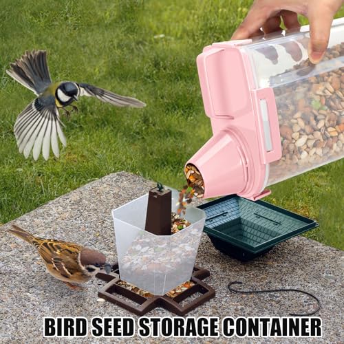 2 Pack 3 Lbs Pet Dog Cat Food Bird Seed Storage Containers for Travel -Pink | Airtight 5 Lbs Rice Dispenser Flour Container Keep Fresh Portable Cereal Oatmeal Holder Large Pour Spout Measuring Cup Handle - color: Pink-3L 2Pack