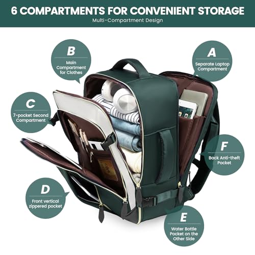 LOVEVOOK Travel Backpack for Women, 40L Carry On Backpack with 3 Packing Cubes,TSA Personal Item Travel Bag Airline Approved, Water Resistant Weekender Overnight Luggage Daypack, Fits 17 Inch Laptop - color: H-green-beige-black, size: Large - 17.3 Inch -
