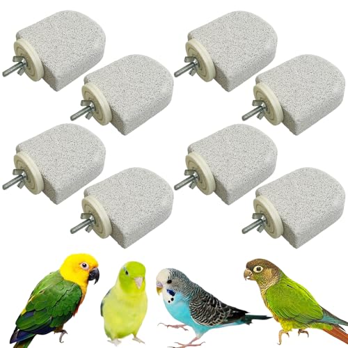 PINVNBY 8 PCS Bird Perch Bird Beak Grinding Stone Calcium Mineral Parrot Perch Foot Claws Trimmer Chew Toy Cage Accessories for Small Medium Budgie Cockatiel Conure Lovebird Finch - color: Grey, size: M, 8 pcs