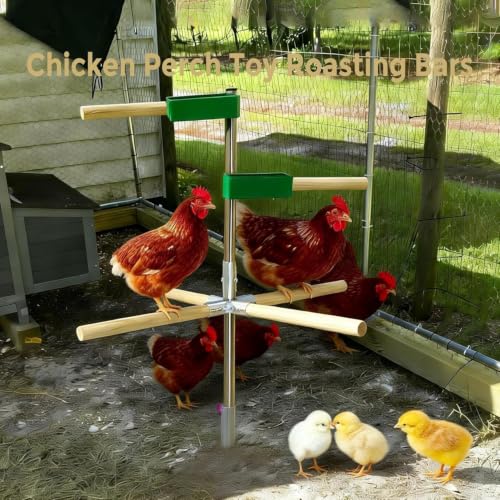 Chicken Perch Toys for Coop with 2 Trays(Feed or Water) | Chicken Roosting Bars for Chickens in Coop, Adjustable Chicken Roost Perch for Run with 3-Prong Metal Ground Plug - size: H=61.2inch with 2 Trays