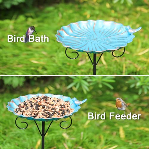 Metal Bird Bath for Outdoors, Birdbath with Metal Stake Garden Decor | 34 inch Height Outdoor Metal Bird baths, Bird Feeder with Metal Stake for Outside Garden Yard Lawn Decor