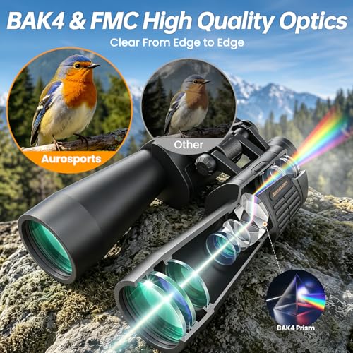 Aurosports 20x70 Binoculars for Adults High Powered Cruise Ship Binocular | Low Light Vision, Large View, Bird Watching, Hunting, Hiking, Stargazing, FMC BAK4 Prism, Gifts for Men